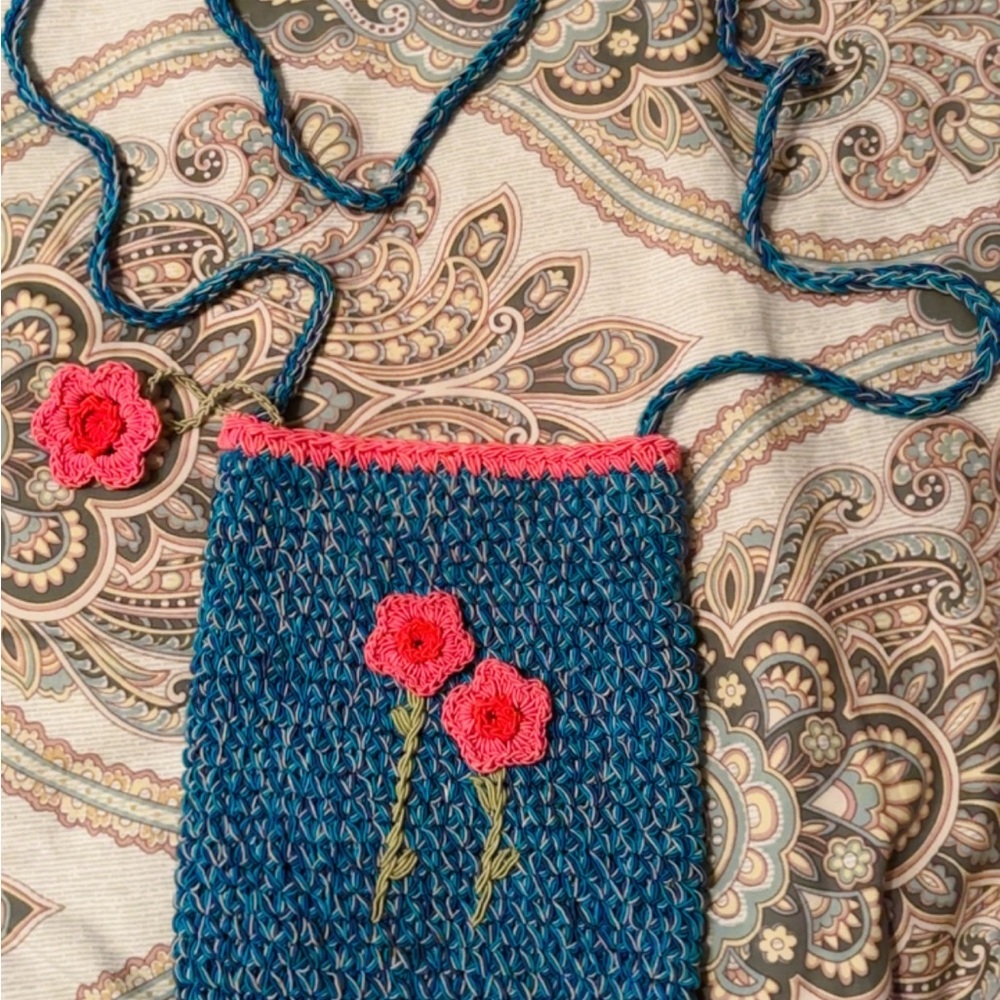 Handmade Blue and Pink Crochet Bag